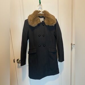 Banana Republic Black Pea Coat with Removable Brown Faux Fur Collar